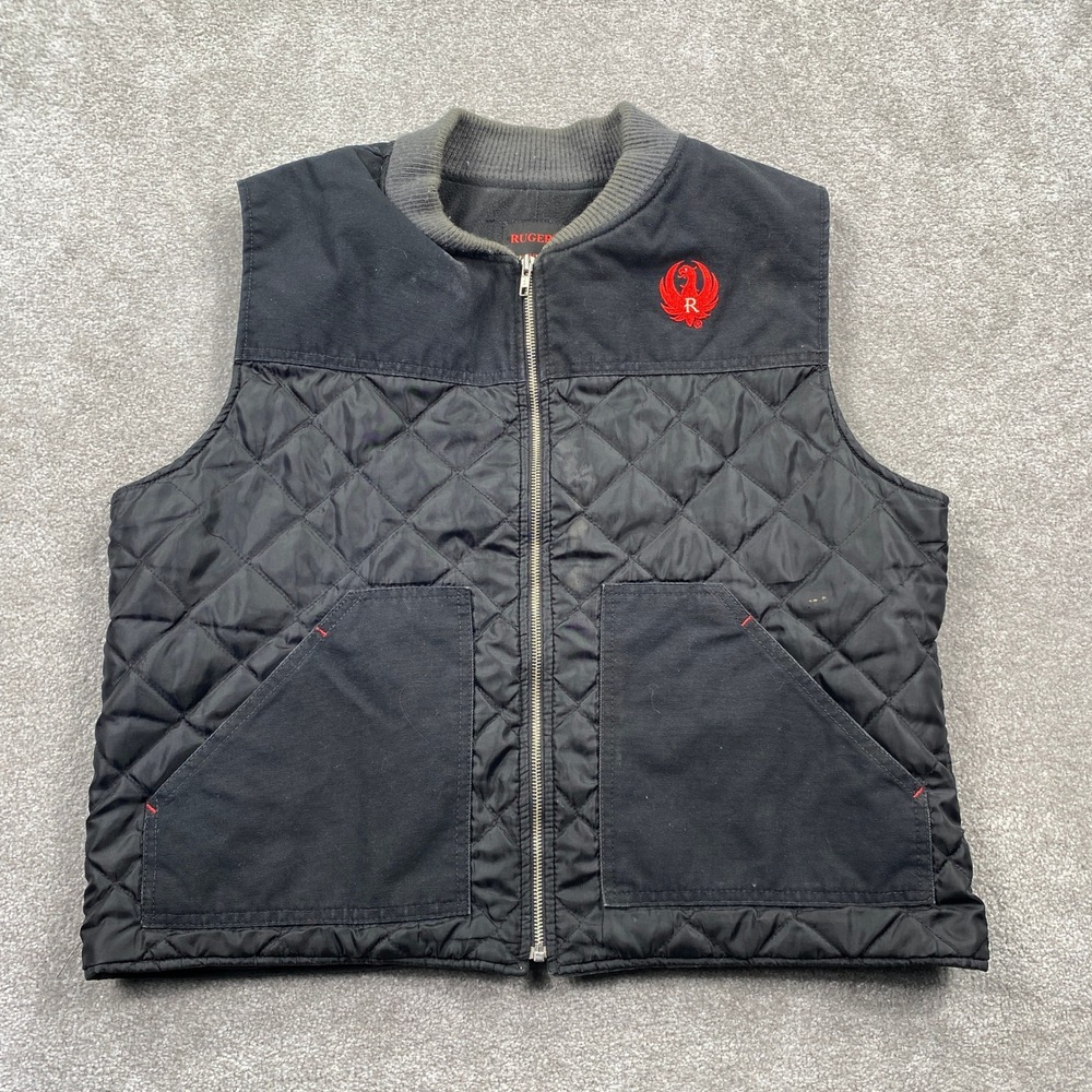 Ruger Mens Quilted Canvas Workwear Vest Black Full Zip Made in USA Size XL